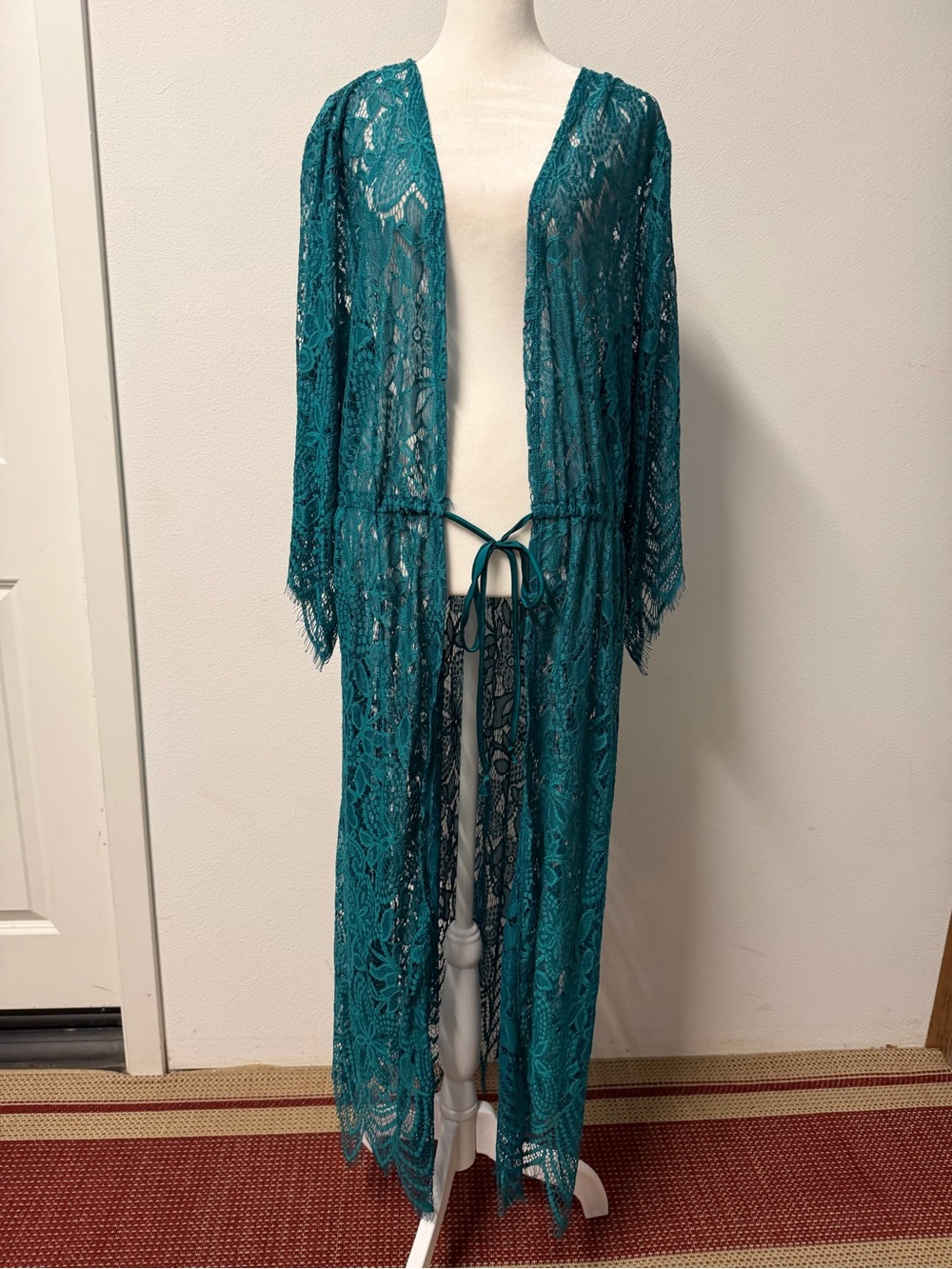 Xhilaration Teal Lace Swim Cover Up Maxi Kimono Duster Tie Front XL NWT